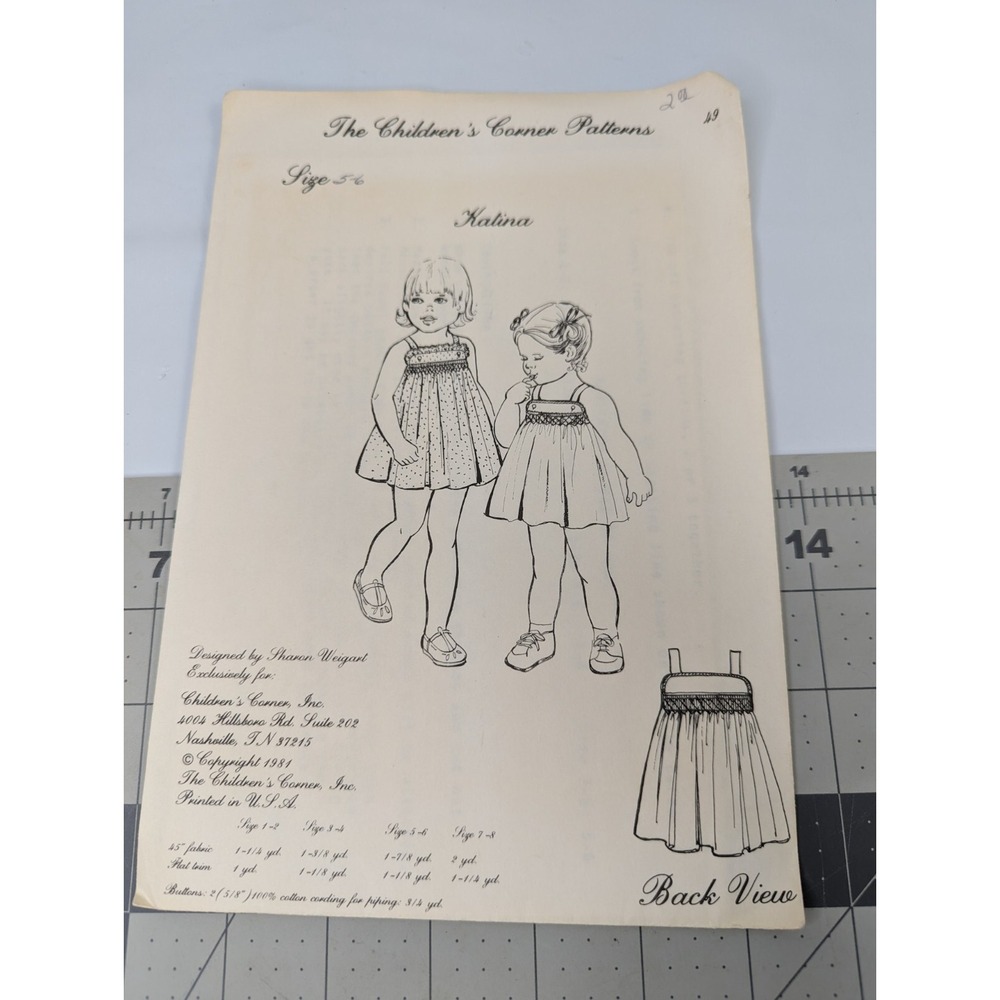 The Childrens Corner Pattern Katina Sz 5-6 Uncut